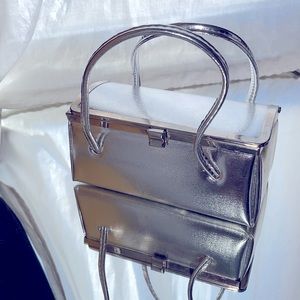 chrome box clutch dazzling vintage piece silver metallic handbag